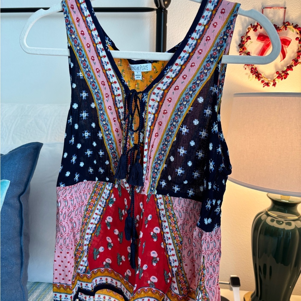 Anthropologie Patrons of Peace Multicolor tank! Patchwork Boho Top Size L